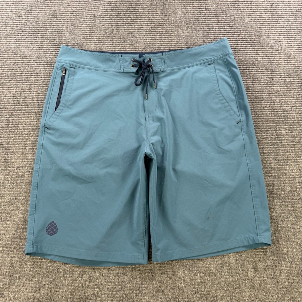 Stio Mens 38 Board Shorts Teal Blue Green Stretch Swim Trunks Active Bottoms